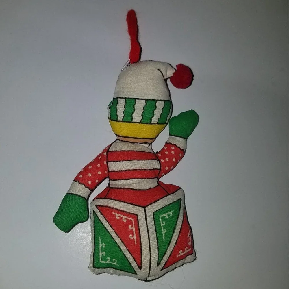 VTG Fabric Christmas Ornament Lot Soldier Jack in Box Block Duck Handmade AS IS